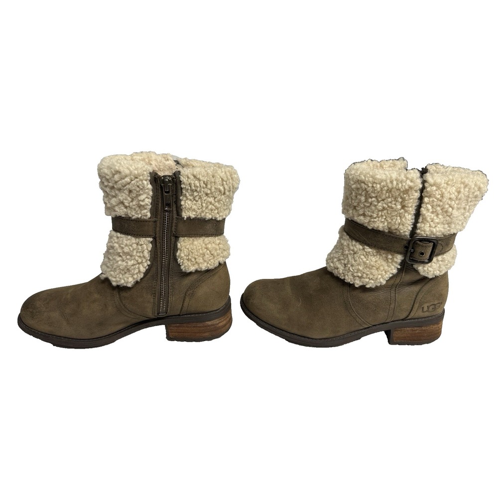 UGG Blayre II Moto Leather Boots Shearling Lined Buckle Zip Women's Size 7